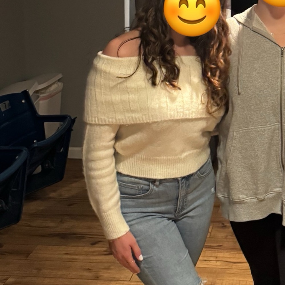 Off-Shoulder White Sweater - these three boutique